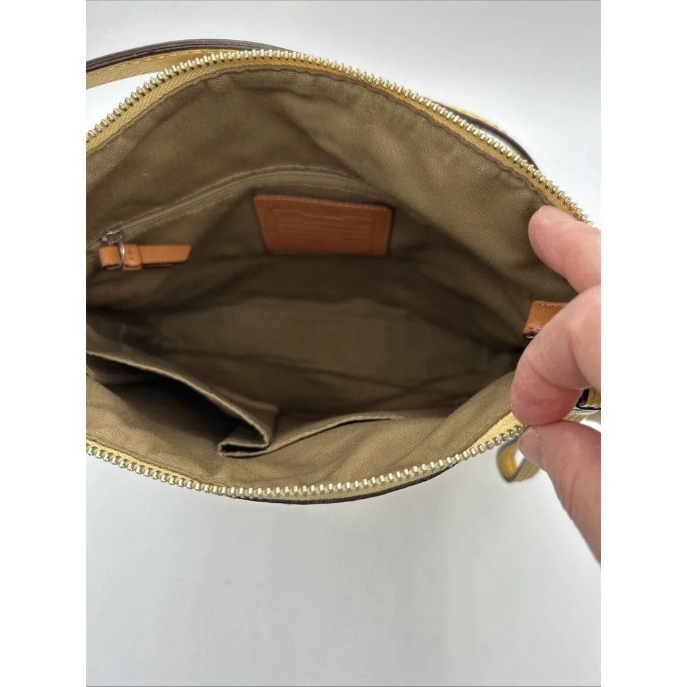 COACH Signature Khaki Canvas Logo CC Yellow Stripe Crossbody Bag  Y2K #F13674